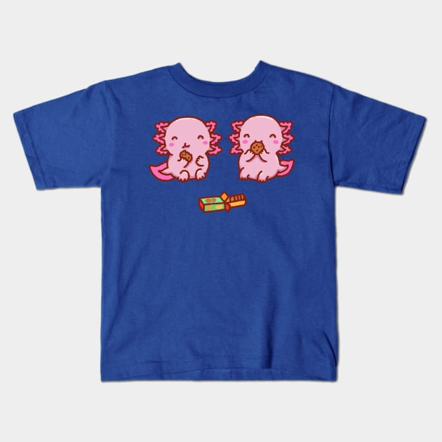 Cute axolotls eating cookies together Kids T-Shirt by Tinyarts